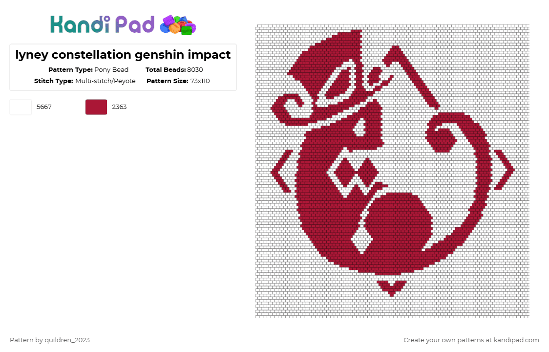 Lyney constellation genshin impact - Pony Bead Pattern by quildren_2023 on Kandi Pad - genshin,lyney,pannel,red,white