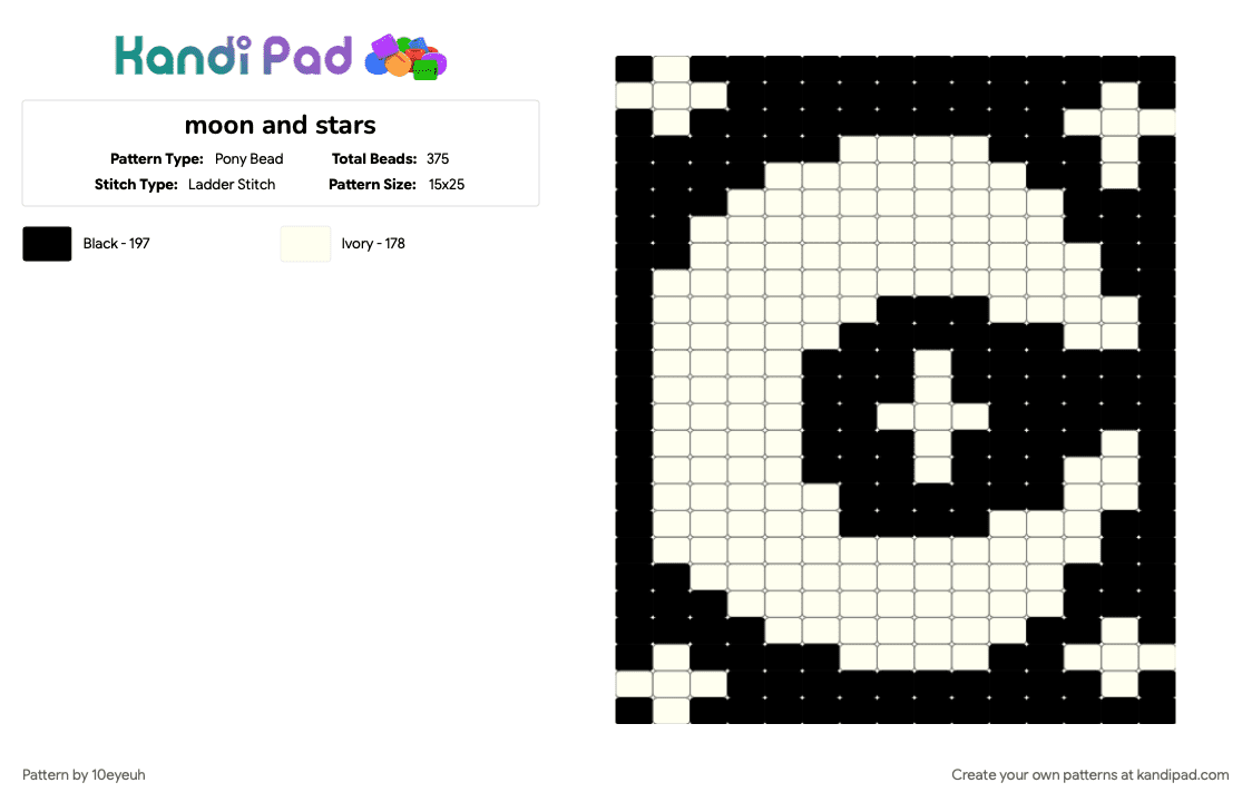 moon and stars - Pony Bead Pattern by 10eyeuh on Kandi Pad - black, white