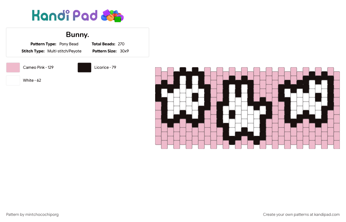 Bunny. - Pony Bead Pattern by mintchocochiporg on Kandi Pad - pink, white
