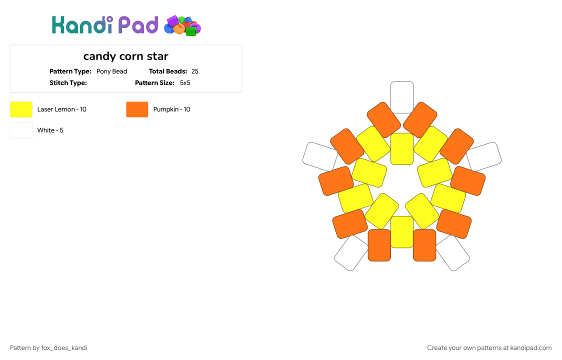 candy corn star - Pony Bead Pattern by fox_does_kandi on Kandi Pad - orange, yellow