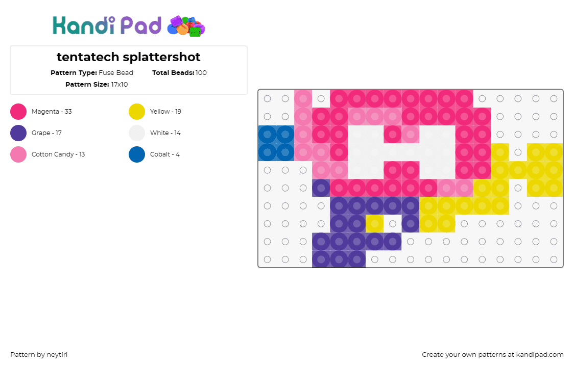 tentatech splattershot - Fuse Bead Pattern by neytiri on Kandi Pad - splattershot,splatoon,video games,shooter,ink,gaming,vibrant,playful,gun,pink