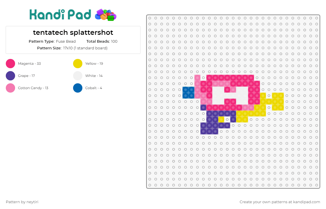 tentatech splattershot - Fuse Bead Pattern by neytiri on Kandi Pad - splattershot,splatoon,video games,shooter,ink,gaming,vibrant,playful,gun,fun,pink