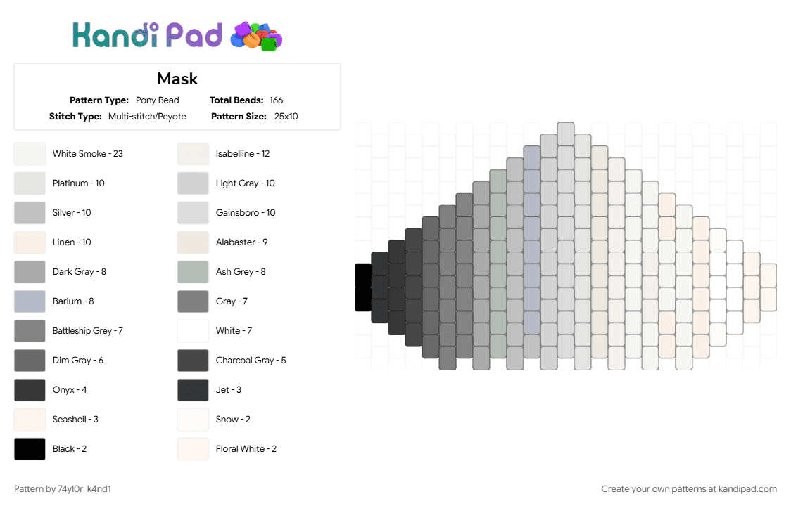 Mask - Pony Bead Pattern by 74yl0r_k4nd1 on Kandi Pad - beige, gray, white
