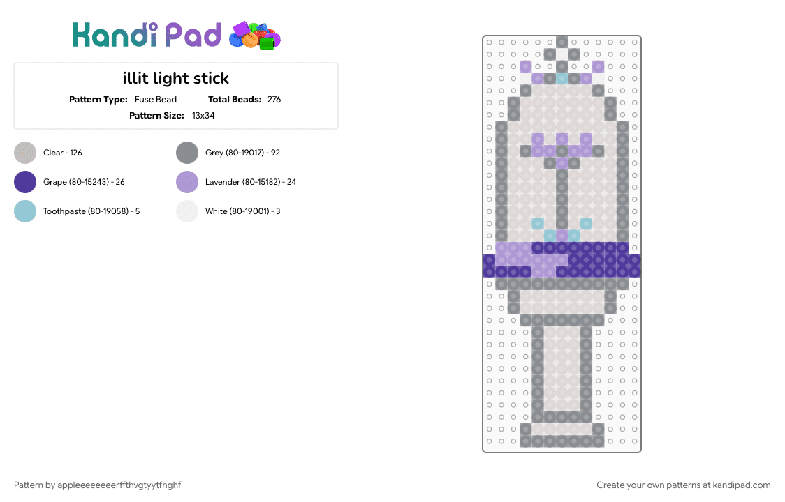 illit light stick - Fuse Bead Pattern by appleeeeeeeerffthvgtyytfhghf on Kandi Pad - beige, gray, illit, iroha, kpop, light stick, minju, moka, wonhee, yunah