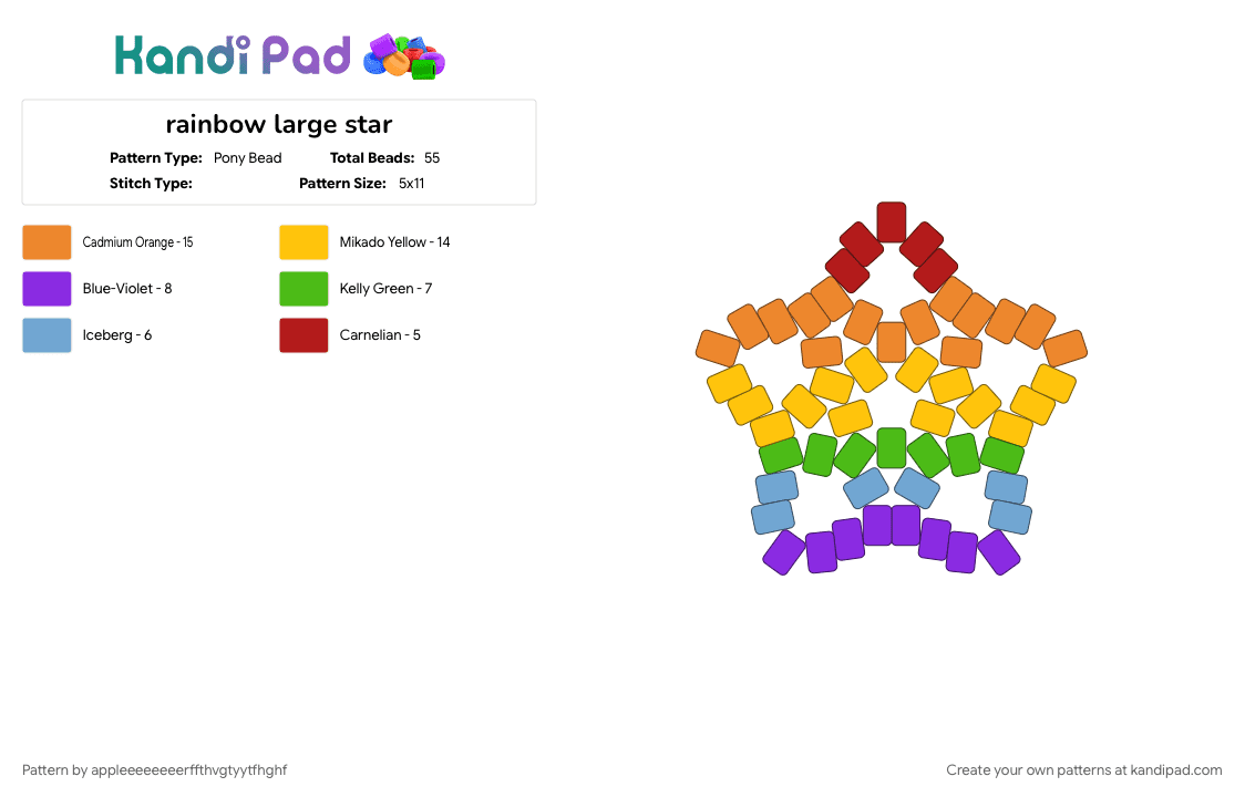 rainbow large star - Pony Bead Pattern by appleeeeeeeerffthvgtyytfhghf on Kandi Pad - cute, gay, large star, multicolor, orange, pretty, pride, rainbow, star, yellow