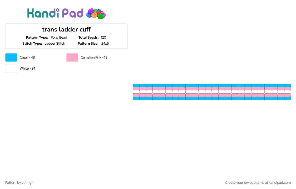 trans ladder cuff - Pony Bead Pattern by st4r_grl on Kandi Pad - light blue, pink