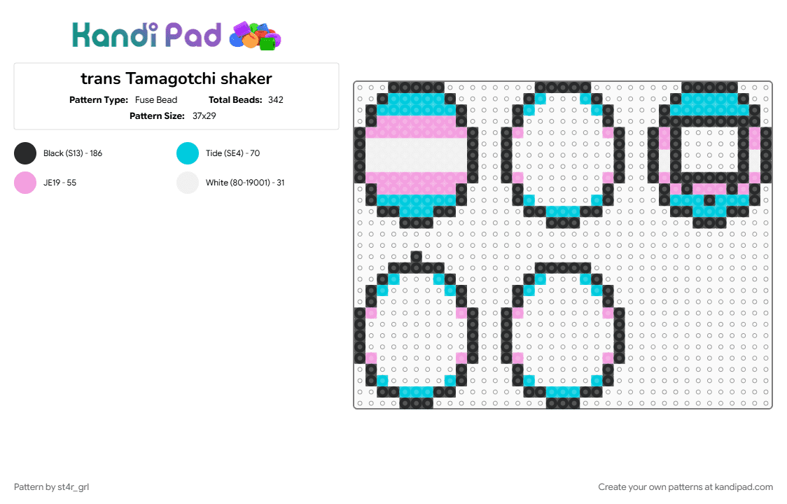 trans Tamagotchi shaker - Fuse Bead Pattern by st4r_grl on Kandi Pad - black, light blue, pink