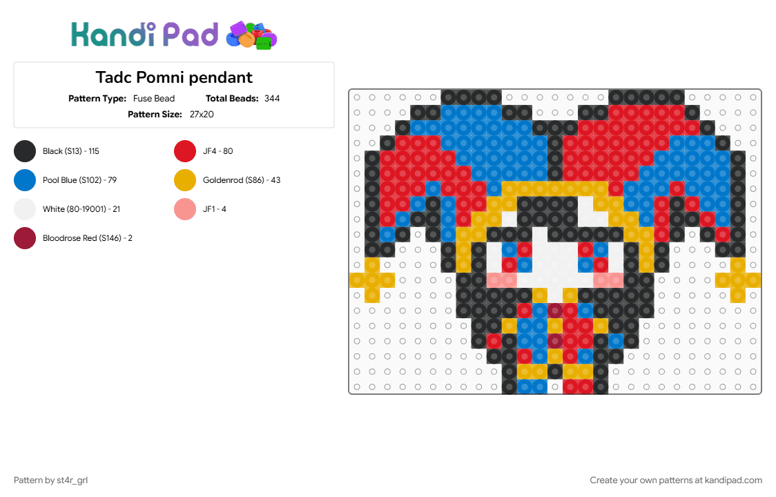 Tadc Pomni pendant - Fuse Bead Pattern by st4r_grl on Kandi Pad - blue, red