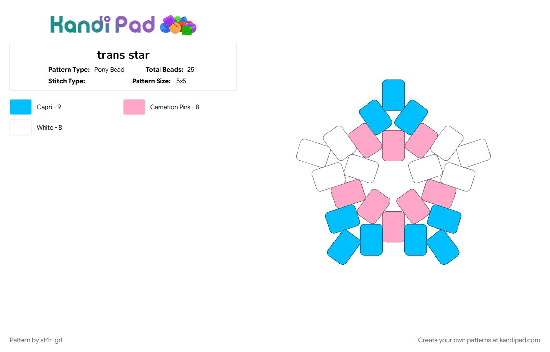 trans star - Pony Bead Pattern by st4r_grl on Kandi Pad - light blue, pink