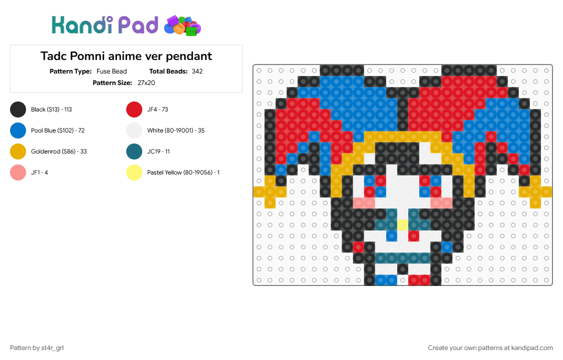 Tadc Pomni anime ver pendant - Fuse Bead Pattern by st4r_grl on Kandi Pad - blue, red