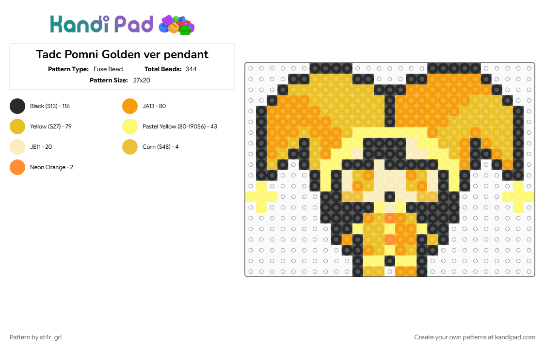 Tadc Pomni Golden ver pendant - Fuse Bead Pattern by st4r_grl on Kandi Pad - orange, yellow