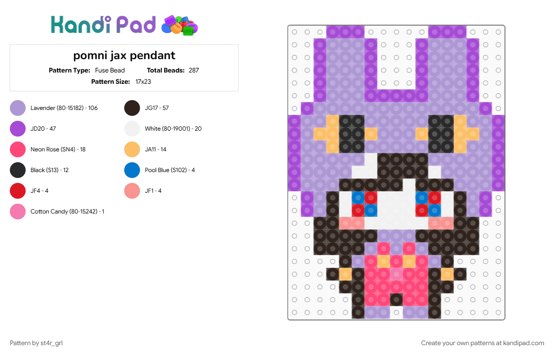 pomni jax pendant - Fuse Bead Pattern by st4r_grl on Kandi Pad - brown, pink, purple