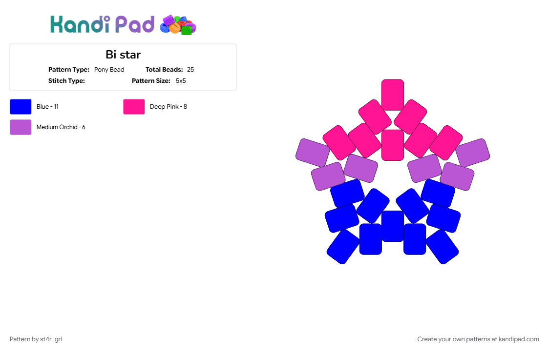Bi star - Pony Bead Pattern by st4r_grl on Kandi Pad - pink, purple