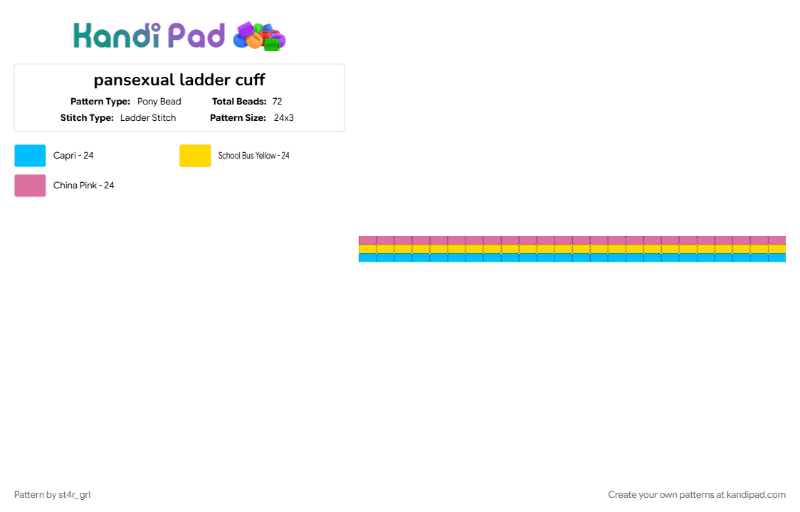 pansexual ladder cuff - Pony Bead Pattern by st4r_grl on Kandi Pad - light blue, pink, yellow