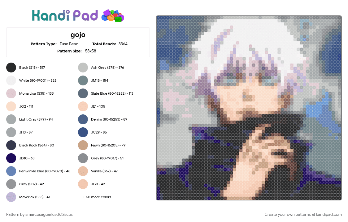 gojo - Fuse Bead Pattern by smarcosaguarlcsdk12scus on Kandi Pad - 
