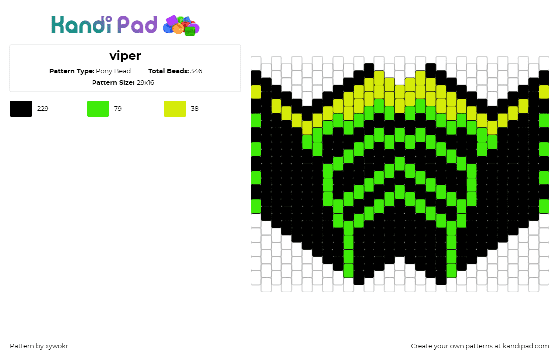 viper - Pony Bead Pattern by xywokr on Kandi Pad - viper,snake,mask,valorant,video game,clothing,neon,black,green