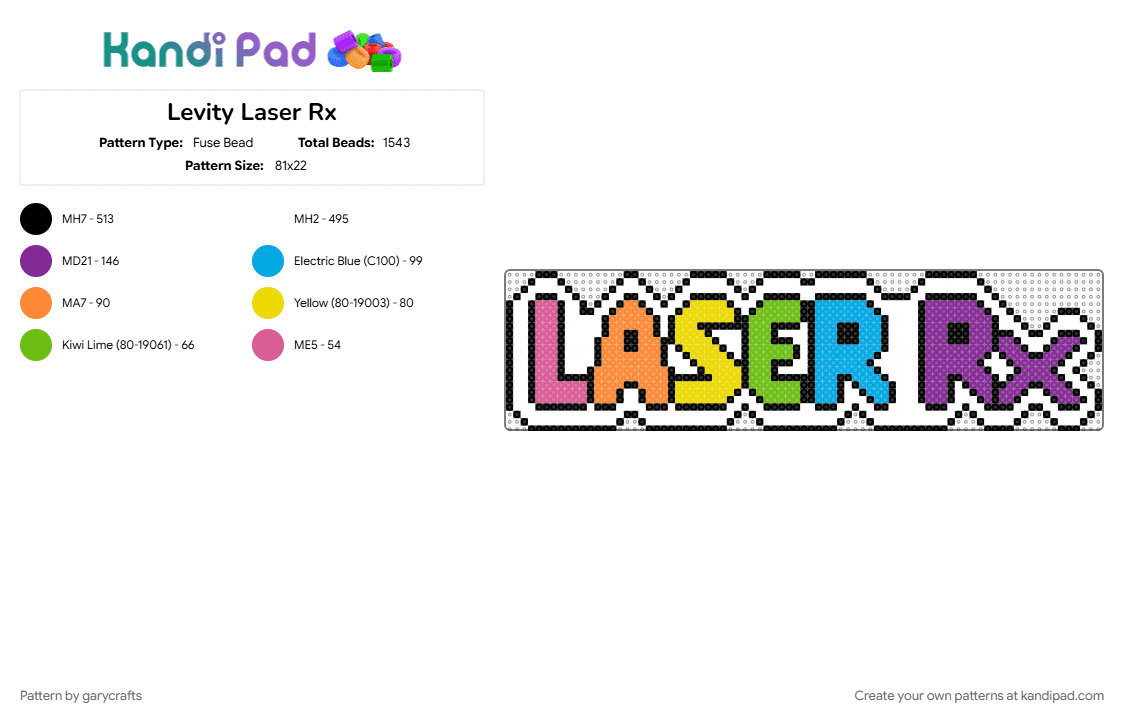 Levity Laser Rx - Fuse Bead Pattern by garycrafts on Kandi Pad - pink, white