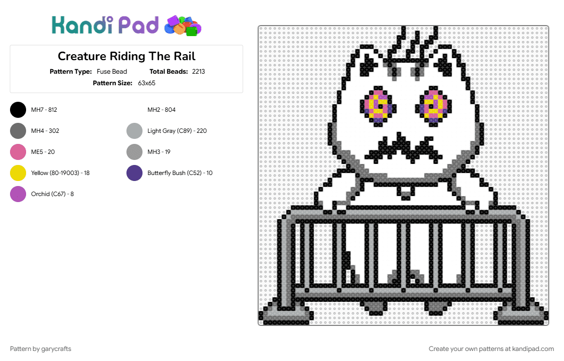 Creature Riding The Rail (2.6mm beads) - Fuse Bead Pattern by garycrafts on Kandi Pad - gray, white