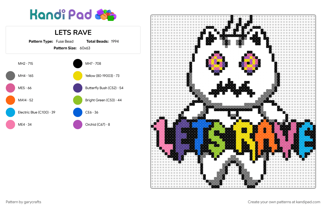 LETS RAVE - Fuse Bead Pattern by garycrafts on Kandi Pad - gray, pink, white, yellow