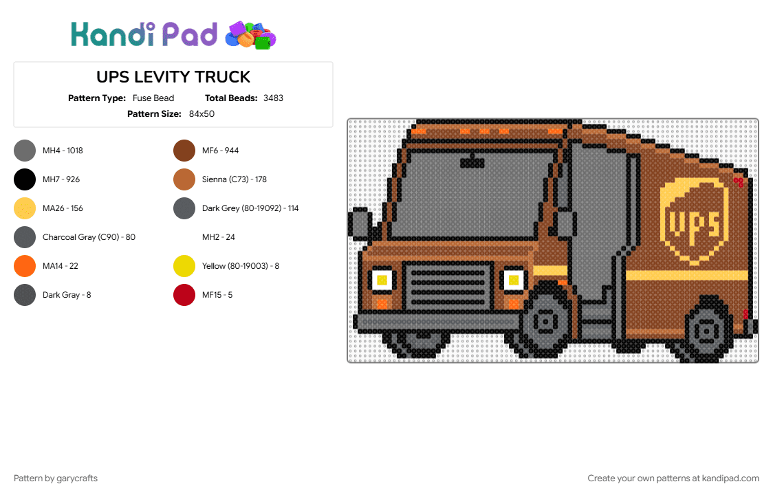 UPS LEVITY TRUCK - Fuse Bead Pattern by garycrafts on Kandi Pad - brown, gray