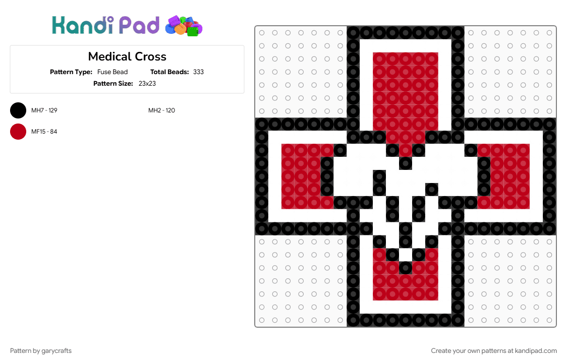Medical Cross (2.6mm beads) - Fuse Bead Pattern by garycrafts on Kandi Pad - red, white