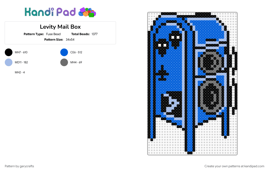 Levity Mail Box - Fuse Bead Pattern by garycrafts on Kandi Pad - blue