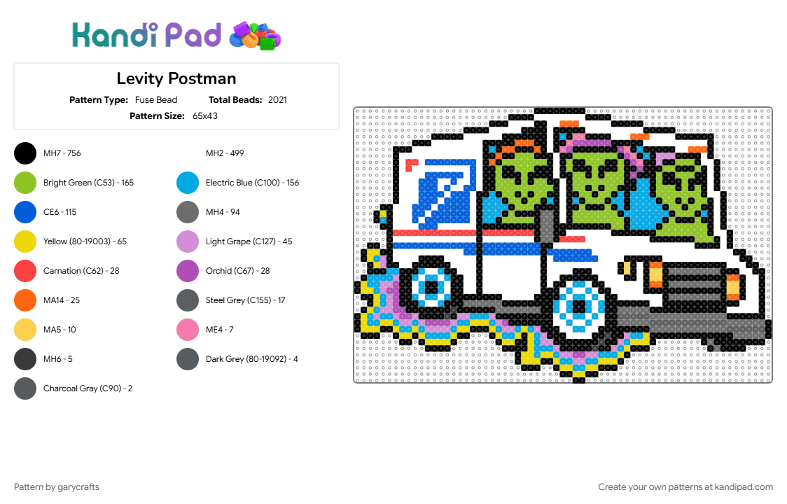 Levity Postman - Fuse Bead Pattern by garycrafts on Kandi Pad - blue, colorful, light blue, white