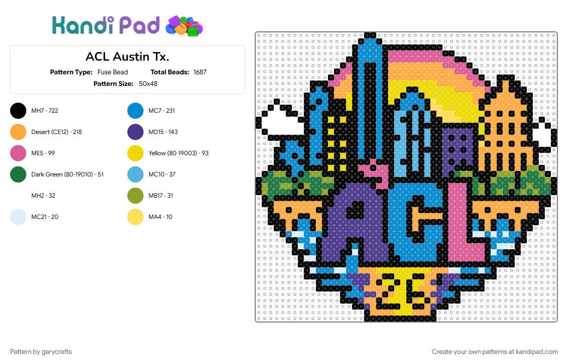 ACL Austin Tx. - Fuse Bead Pattern by garycrafts on Kandi Pad - black, festival, light blue, orange, purple