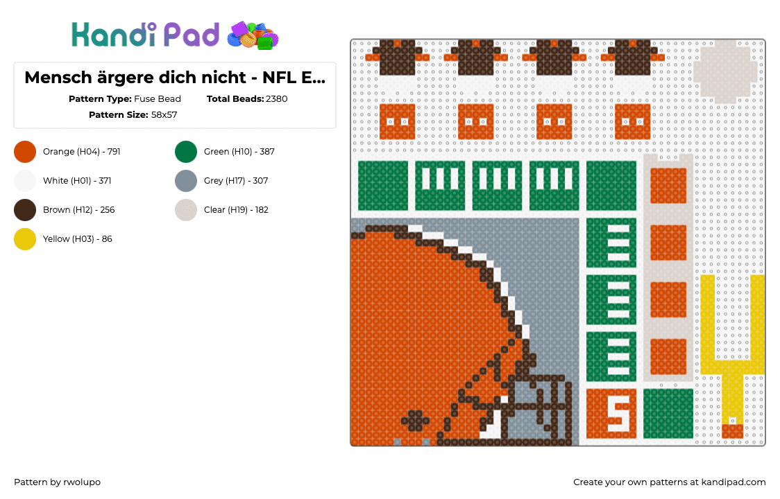 Mensch ärgere dich nicht - NFL Edition: Browns - Fuse Bead Pattern by rwolupo on Kandi Pad - mensch argere dich nicht,nfl,browns,football,gaming,sports,orange,green,gray