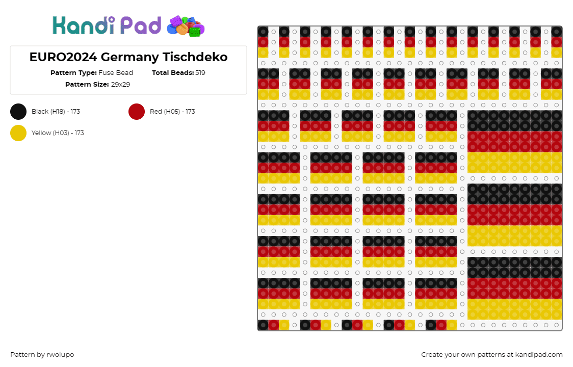 EURO2024 Germany Tischdeko - Fuse Bead Pattern by rwolupo on Kandi Pad - germany,flag,country,europe,black,red,yellow