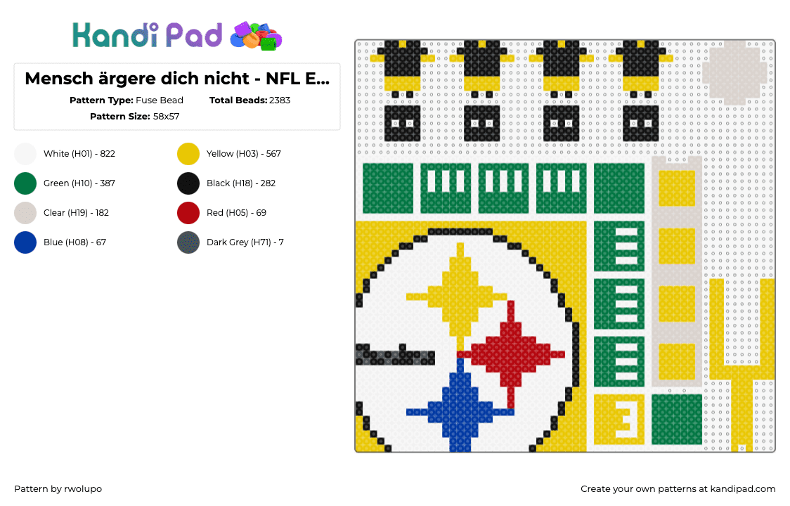 Mensch ärgere dich nicht - NFL Edition: Steelers - Fuse Bead Pattern by rwolupo on Kandi Pad - mensch argere dich nicht,nfl,steelers,football,gaming,sports,yellow,green