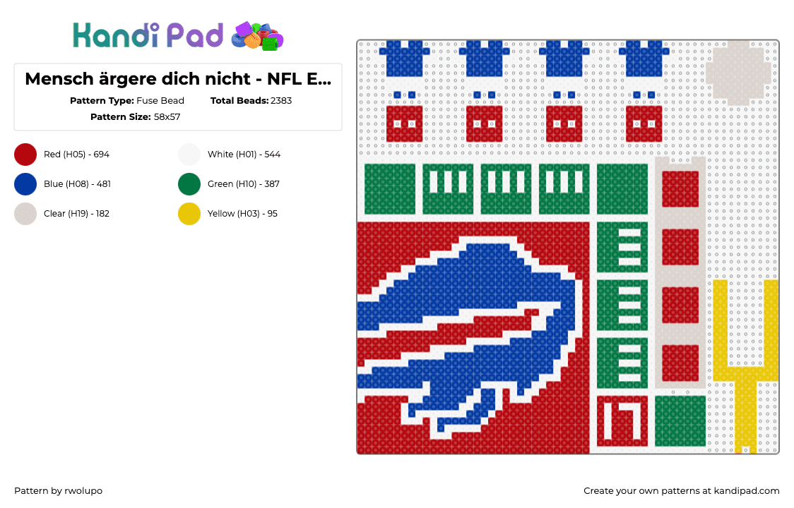 Mensch ärgere dich nicht - NFL Edition: Bills - Fuse Bead Pattern by rwolupo on Kandi Pad - mensch argere dich nicht,nfl,buffalo bills,football,gaming,sports,green,red