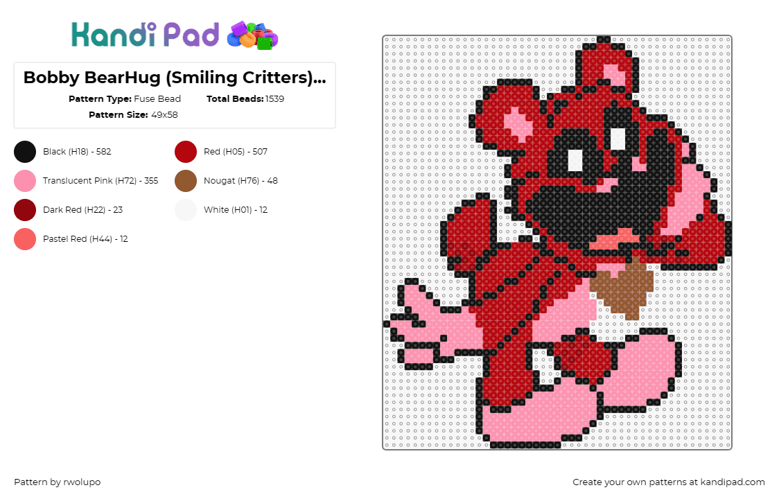 Bobby BearHug (Smiling Critters) 58x58 simplified - Fuse Bead Pattern by rwolupo on Kandi Pad - bobby bearhug,smiling critters,poppy playtime,cartoon,character,happy,video game