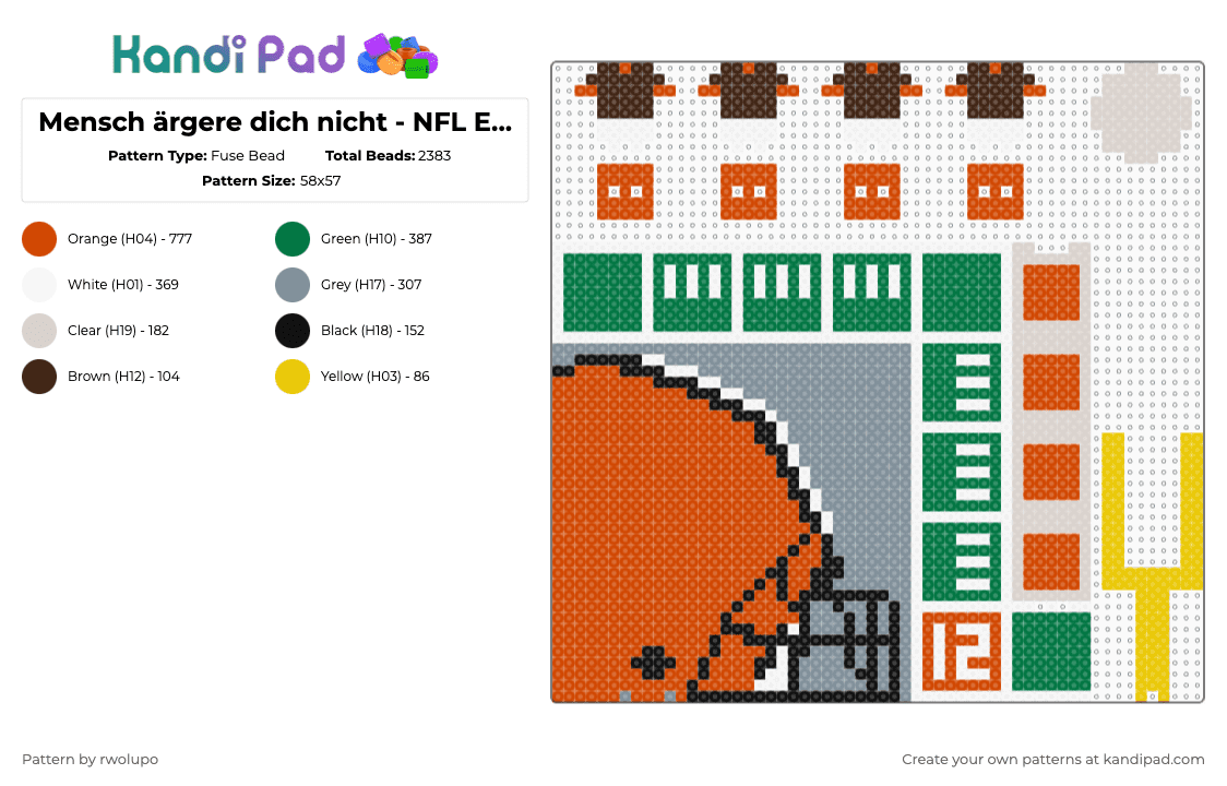 Mensch ärgere dich nicht - NFL Edition: Browns - Fuse Bead Pattern by rwolupo on Kandi Pad - mensch argere dich nicht,nfl,red,green,gray