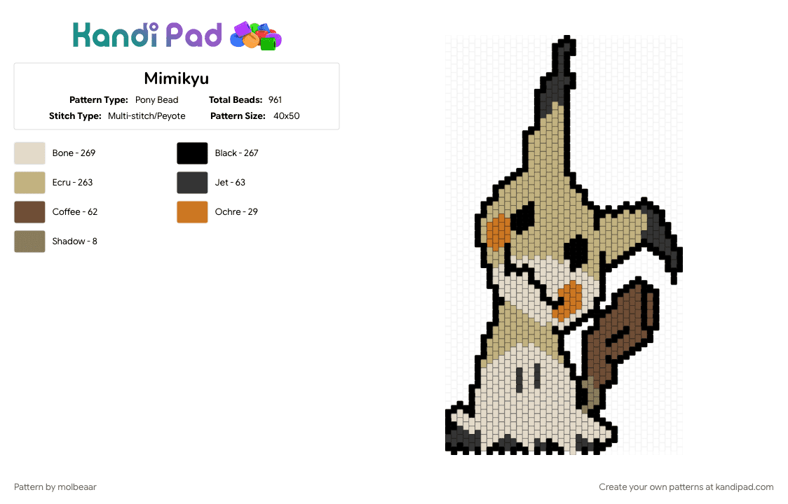 Mimikyu - Pony Bead Pattern by molbeaar on Kandi Pad - beige