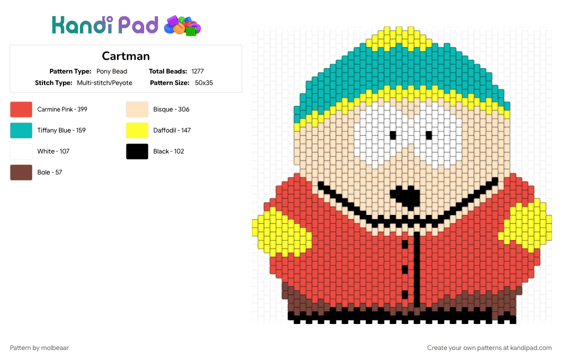 Cartman - Pony Bead Pattern by molbeaar on Kandi Pad - beige, red
