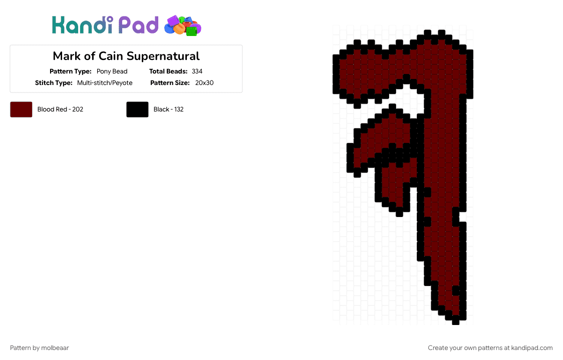 Mark of Cain Supernatural - Pony Bead Pattern by molbeaar on Kandi Pad - black, brown