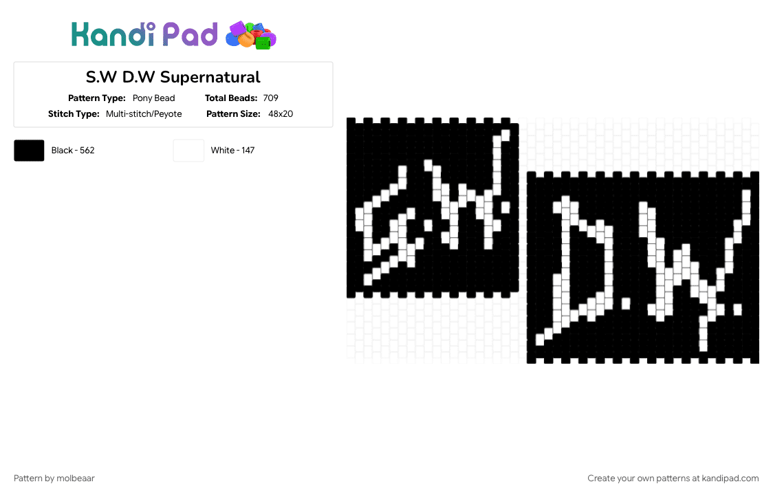 S.W D.W Supernatural - Pony Bead Pattern by molbeaar on Kandi Pad - black