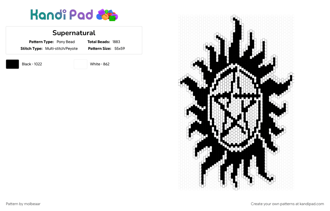 Supernatural - Pony Bead Pattern by molbeaar on Kandi Pad - black, white