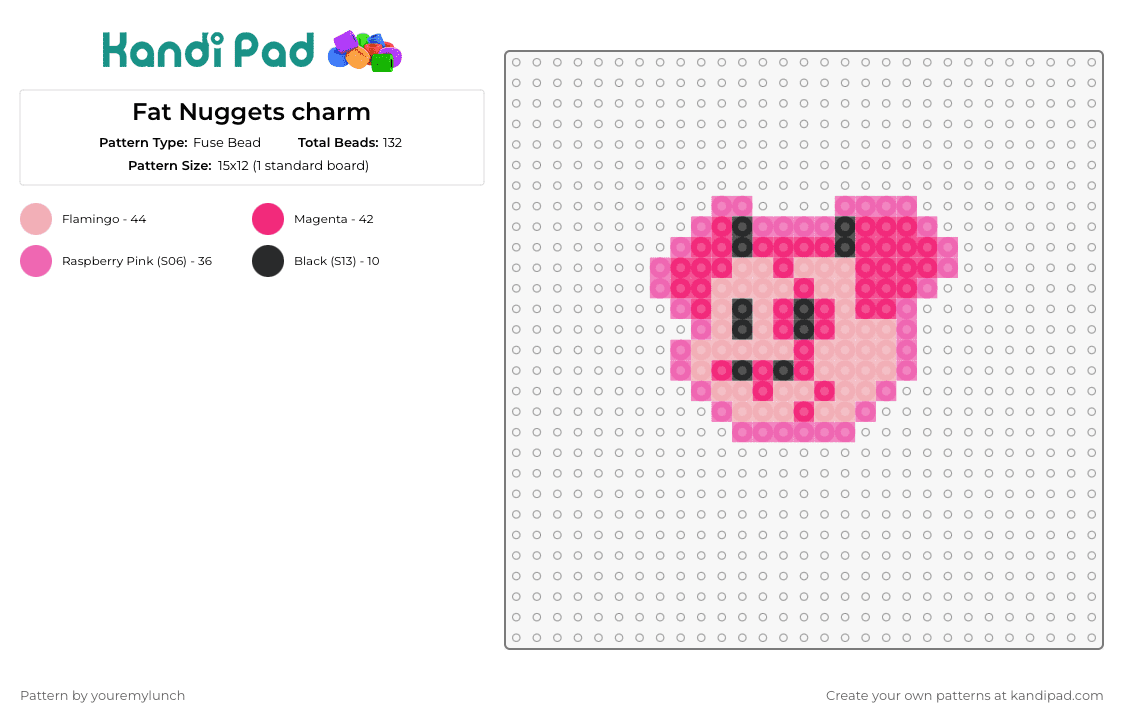 Fat Nuggets charm (please read the comment below!) - Fuse Bead Pattern by youremylunch on Kandi Pad - fat nuggets,hazbin hotel,helluva boss,charm,pig,character,simple,tv show,animal,animation,pink