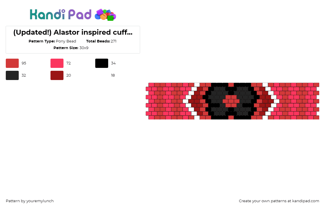 (Updated!) Alastor inspired cuff (please read the comment below!) - Pony Bead Pattern by deleted_user_187976 on Kandi Pad - alastor,hazbin hotel,demon,animation,tv show,cuff,red