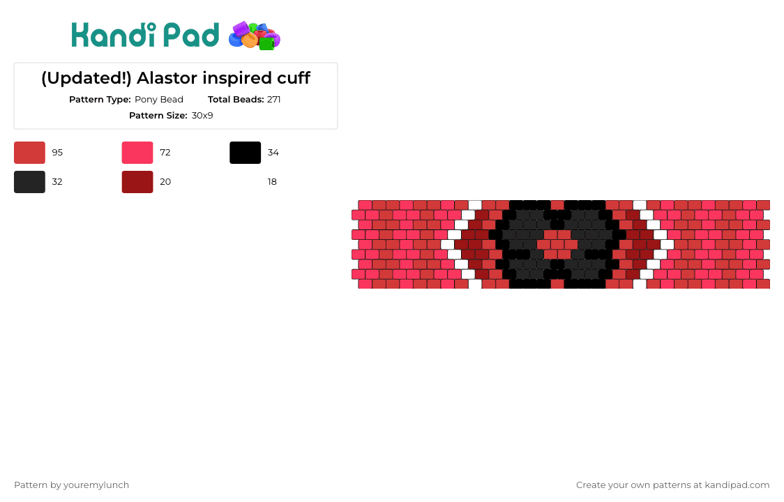 (Updated!) Alastor inspired cuff (please read the comment below!) - Pony Bead Pattern by youremylunch on Kandi Pad - alastor,hazbin hotel,demon,animation,tv show,cuff,red