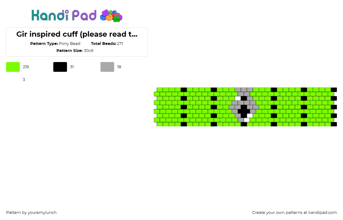 Gir inspired cuff (please read the comment below) - Pony Bead Pattern by youremylunch on Kandi Pad - gir,invader zim,animation,tv show,cuff,green