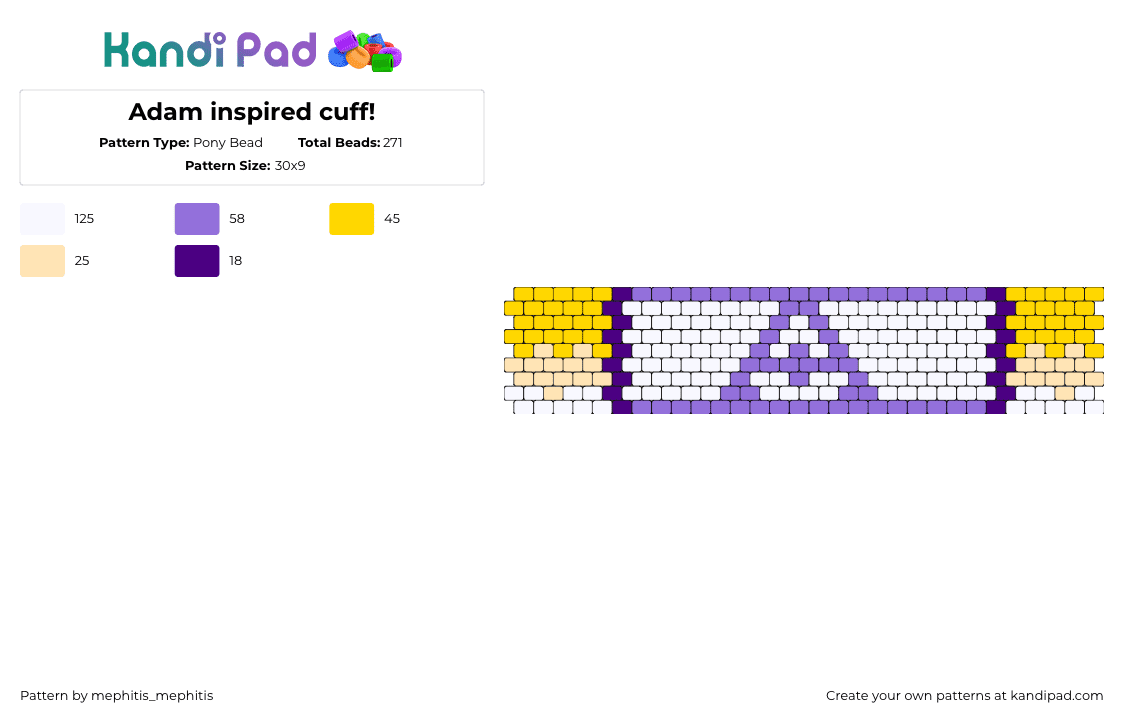 Adam inspired cuff! - Pony Bead Pattern by mephitis_mephitis on Kandi Pad - adam,hazbin hotel,logo,tv show,animation,cuff,purple,white,yellow