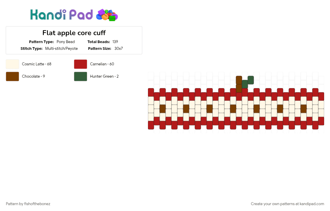 Flat apple core cuff - Pony Bead Pattern by fishofthebonez on Kandi Pad - red