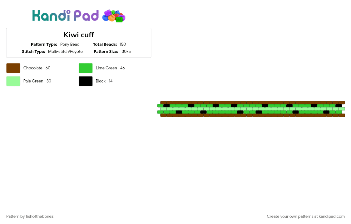 Kiwi cuff - Pony Bead Pattern by fishofthebonez on Kandi Pad - brown, green