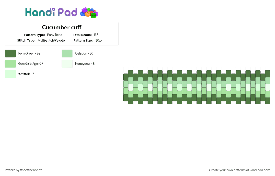 Cucumber cuff - Pony Bead Pattern by fishofthebonez on Kandi Pad - green, teal