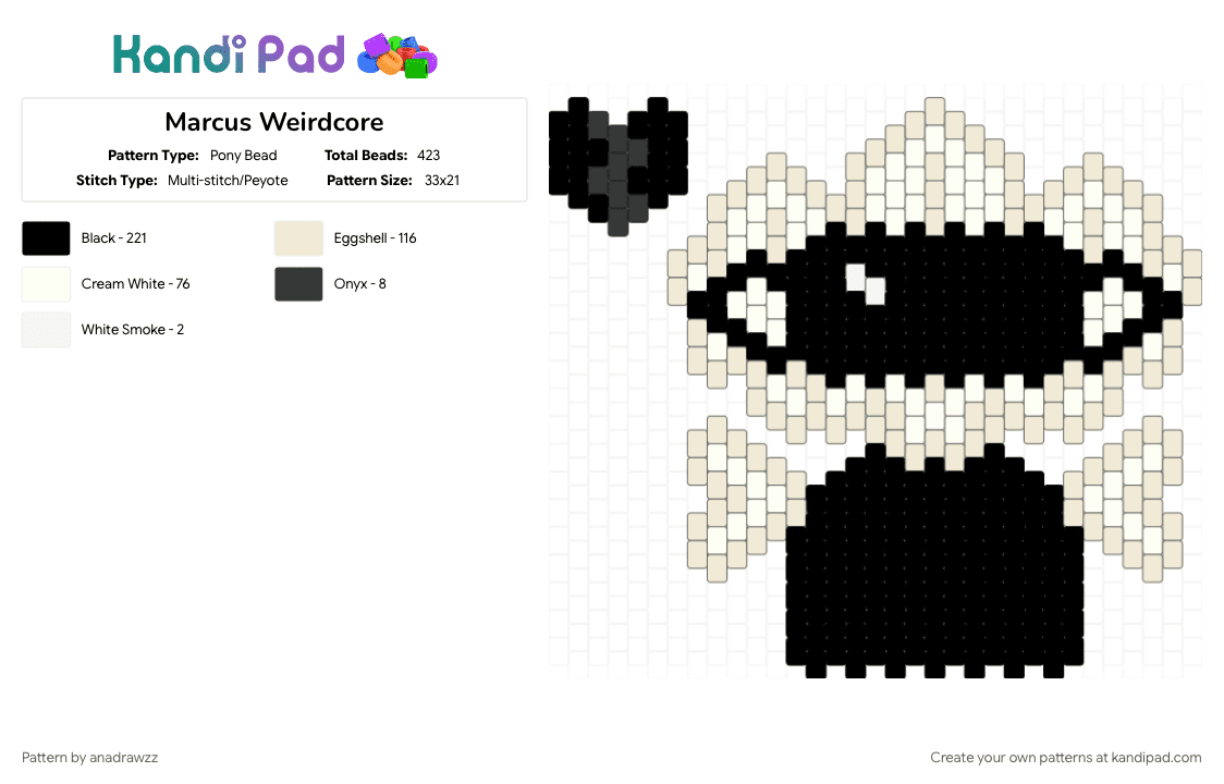Marcus Weirdcore - Pony Bead Pattern by anadrawzz on Kandi Pad - black, brokenheart, character, chibi, cute, eyeball, flower, oc, weirdcore, white