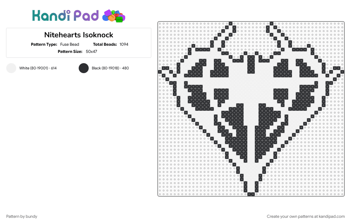 Nitehearts Isoknock - Fuse Bead Pattern by bundy on Kandi Pad - black, white