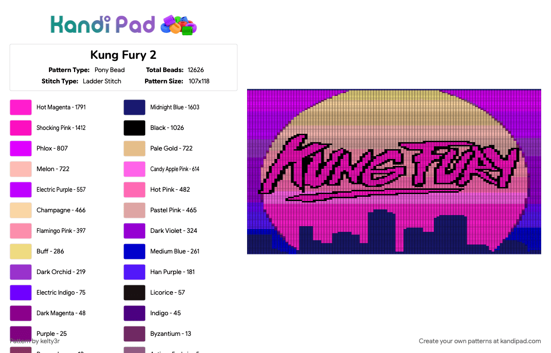 Kung Fury 2 - Pony Bead Pattern by kelty3r on Kandi Pad - beige, pink, purple